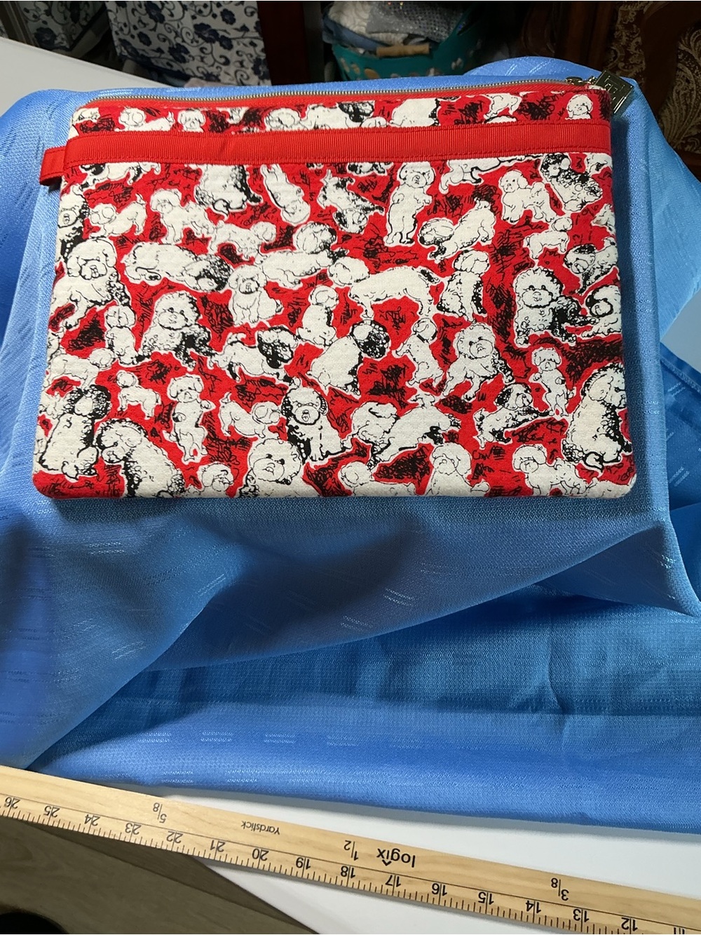 Carolina Herrera Red/White and Black Puppy Print Cosmetic Pouch